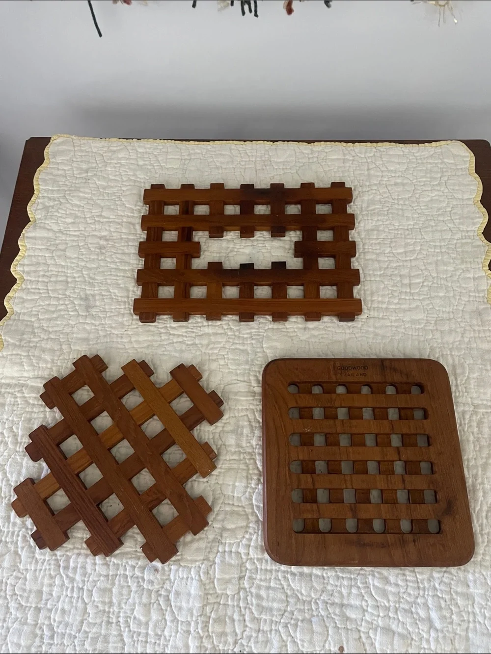 Wood Lattice Trivets Set - Brown Wooden Hot Pads